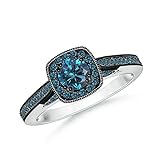 Angara Natural 0.51 Ct Enhanced Blue Diamond Halo Ring for Women in 14K White Gold (Grade-AA | Size-4.5mm) | Birthday, Engagement, Anniversary Jewelry Gift For Women