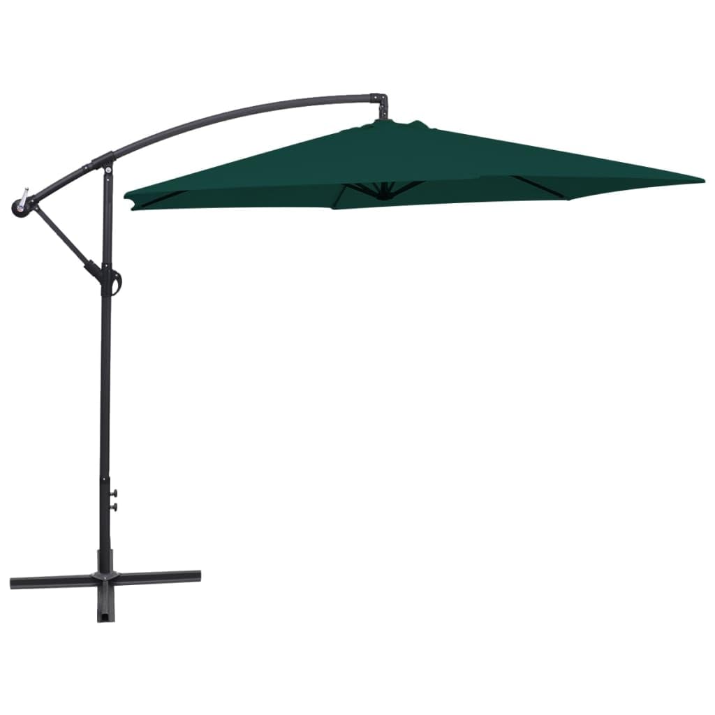 vidaXL Green Cantilever Umbrella 3m – UV-Proof Polyester Canopy, Wind Ventilation, Solid Pole with 6 Ribs, Crank Opening, Windproof Design, 100x100cm Cross Base — image 1