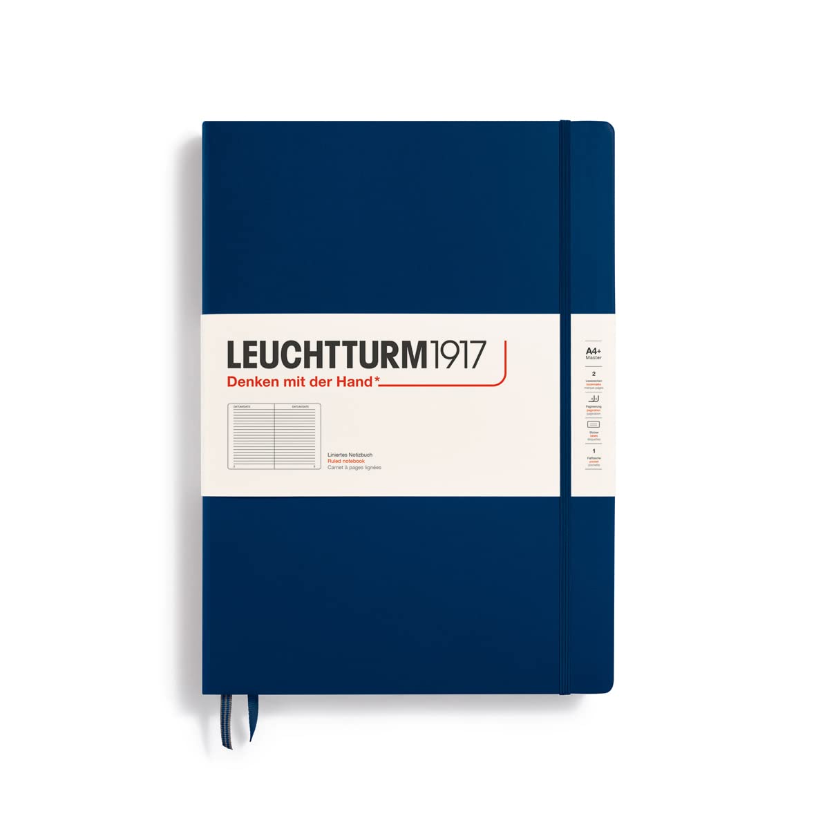 LEUCHTTURM1917 359867 Libreta Master Classic (A4+) 225 x 315 mm, Tapa Dura, 235 páginas numeradas, Azúl Marino, Lineas