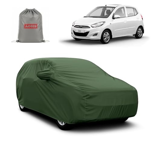 Image of AOSIS 'Waterproof' Car Cover Compatible with Hyundai i10 1st Gen 300 GSM Uly Coated Thick Fabric 4X4, Adjustable Belt Buckle, Elastic Grip