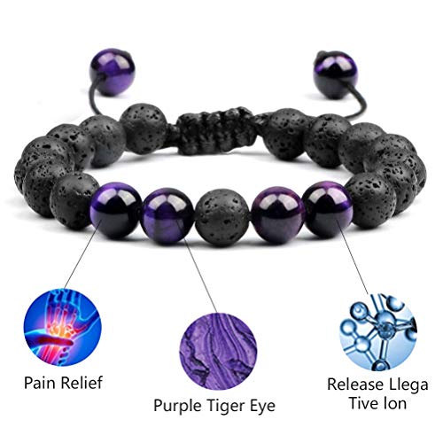 Pulsera de piedra natural ojo de tigre y lava ajustable 8mm miniatura 4