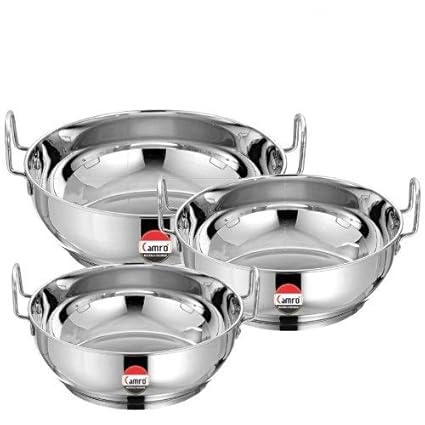 CAMRO KADHAI Induction Bottom Stainless Steel Set of 3 ( 2 L ,2.7 L & 3.4 L)