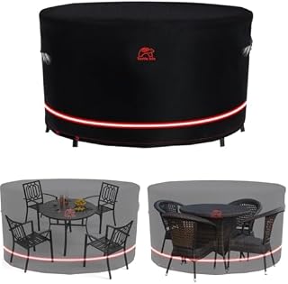 Turtle-Life Funda Protectora para Mesa y sillas Redondas, Duradera, Resistente al Agua, para Muebles de Exterior e Interior, con Rejilla de ventilación Mejorada, Color Negro