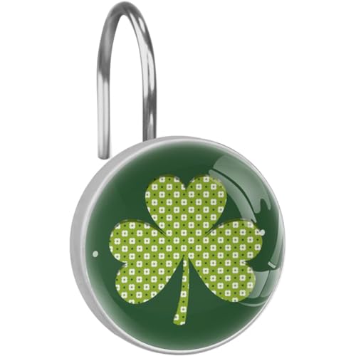 Shamrock Lucky Clovers Shower Curtain Hooks, Decorative Curtain Rings Rust Resistant Glass Shower Hooks for Bathroom Shower Rods,1 Pack Rustproof Stainless Steel Rings for Curtain and Liner