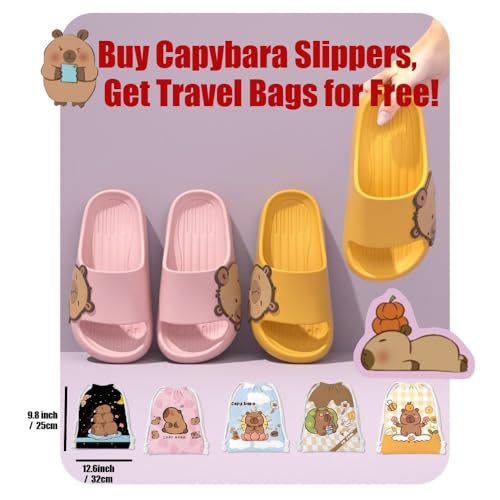 Cute Capybara Sandals Slip On House Slippers for Women - Portable Drawstring Shoe Pack & Comfort Wear Cloud Slides Travel Set Breathable Lightweight Non Slip Chunky Sole Kawaii Animals Christmas Gifts2