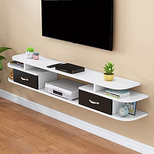 Wall Mounted Media Console with Drawer Floating Tv Stand Cabinet Component Entertainment Console Storage Shelf for DVD Playero Video Shelving/B/55In wwyy