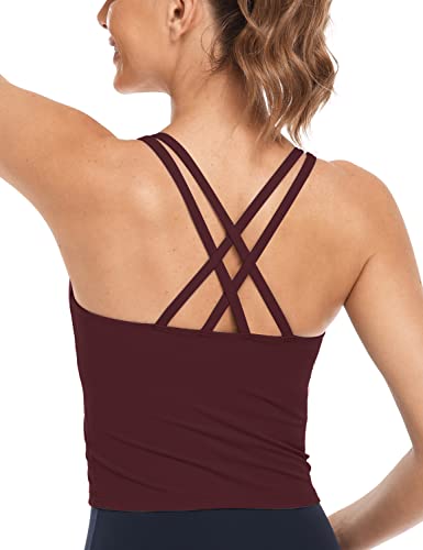 Image of HeyNuts Longline Zeal Bras Medium Impact Wirefree Sports Bras Workout Crop Tank Tops with Removable Pads, A-D Cups