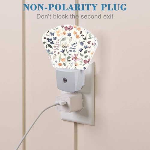 Image of Watercolor Flowers Night Light for Kids Girls Boys, Leaves and Plants LED Night Light Plug into Wall with Dusk to Dawn Sensor for Bedroom, Hallway, Kitchen, Bathroom, Stairs Decor