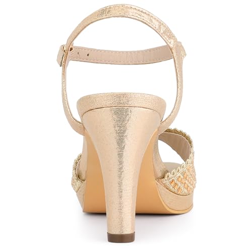 Allegra K Allegra K Women's Rhinestone Heels Metallic Stiletto Heel Gold Sparkly Sandals 8 M US