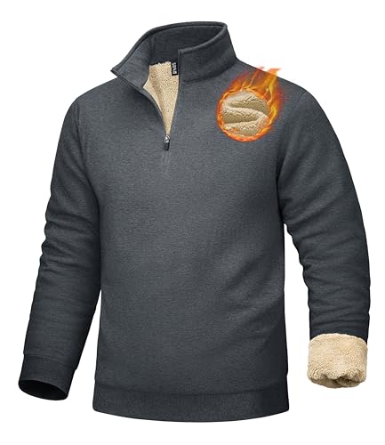 Image of MAGCOMSEN Men's Sherpa Lined Quarter Zip Fleece Heavyweight Pullover Winter Warm Sweatshirts