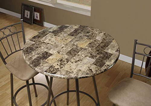 Monarch Specialties 2310 Home Table, Bar Height, Pub, 30" Round, Small, Kitchen, Metal, Laminate, Brown Marble Look, Contemporary, Modern Bar-30 Dia Espresso Coffee, 30" L X 30" W X 42" H, Cappuccino #TOP1