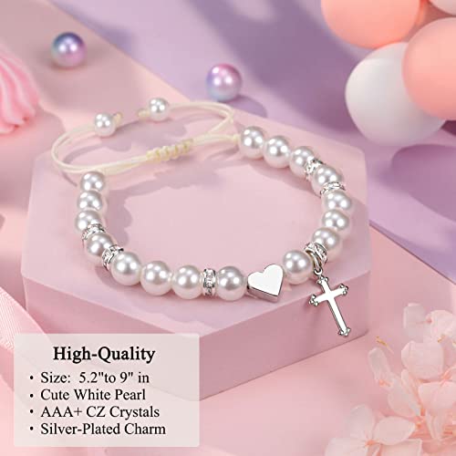 UNGENT THEM Girls Cross Heart Bracelet, Baptism First Communion Easter Confirmation Birthday Christmas Gifts for Granddaughter Daughter Niece Teen Girls3