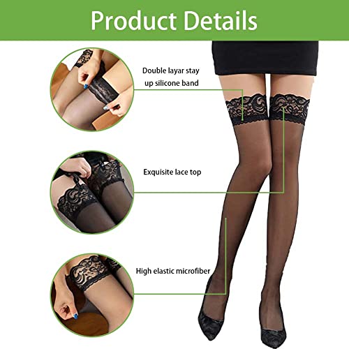 Confonze Women's Opaque Thigh High Stockings with Anti-fall Lace Top4