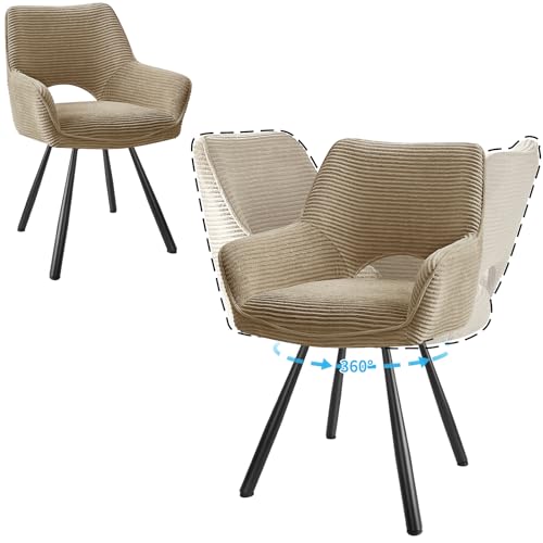 JIJIAN Lot de 2 Chaises de Salle à Manger Pivotantes avec Accoudoirs, Rotation à 360°, Chaises de Cuisine, Chaises Modernes Rembourrées avec Dossier en...