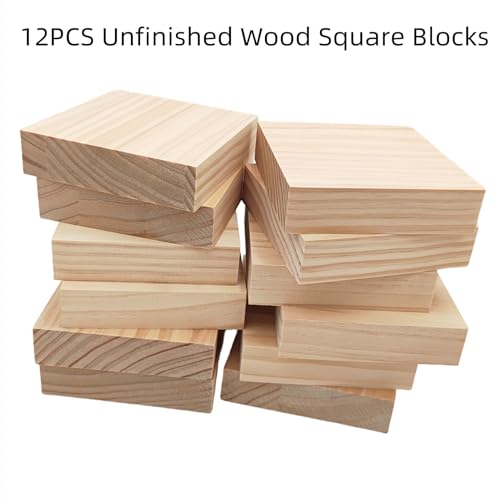 12PCS Unfinished Wood Square Blocks for Crafts 10x10x2.5cm Blank Wooden Squares Pine Wood Boards for Wood Carving,DIY Coasters,Painting & Burning - Image 2