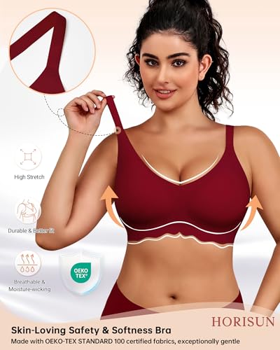 Image of HORISUN Wireless T Shirt Bra Seamless Push Up Bralette Full Coverage V Neck Comfortable Bras for Women