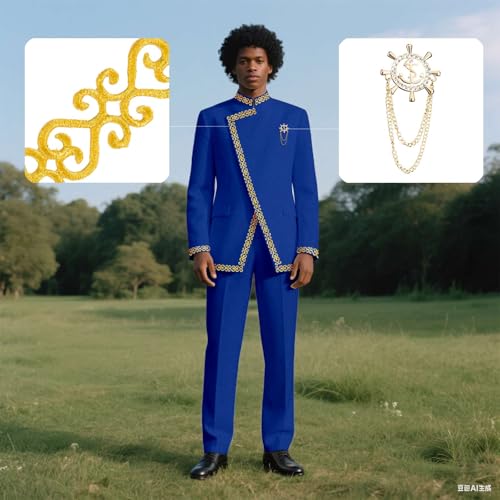 Men's 2 Pieces Suit Elegant Solid Slim Fit Brooch Party Long Blazer and Pants 2 Piece Set3