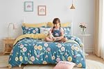MiniSteps Ensemble de couvertures de couettes 100% Coton - 1 Couverture de couettes + 2 Carcasses d'oreillers - Ensemble de literie avec fermeture à glissière - Ensemble de literie réversible pour enfants - Décor chambre à coucher pour enfants (Blue Meadow, Queen)