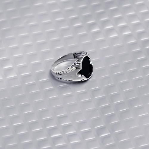 Image of TRUESILVER ACPL 925 Sterling Silver Black Onyx Signet Ring for Men | BIS Hallmarked Handmade Vintage Gemstone Ring | Antique Statement Jewelry Gift for Men