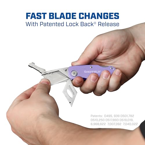 Image of Sheffield Lock Back Utility Knife 3 Pack with 10 Utility Knife Blades | Box Cutter with Aluminum Texture Grip Handle, Features Pocket Clip, Patented Quick Change Utility Blade Mechanism