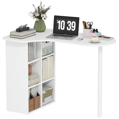 HOMCOM Bureau irrégulier Table d'ordinateur 100 x 59 cm, Bureau en Bois Moderne avec 6 Compartiments, 4 étagères réglables et Cadre en Acier, Poste de...
