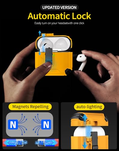 Image of Pohgelan Compatible with AirPods 4 Case (Yellow) | Magnetic Automatic Lock with Phone Stand & Cleaning Kit,Compatible with Magsafe