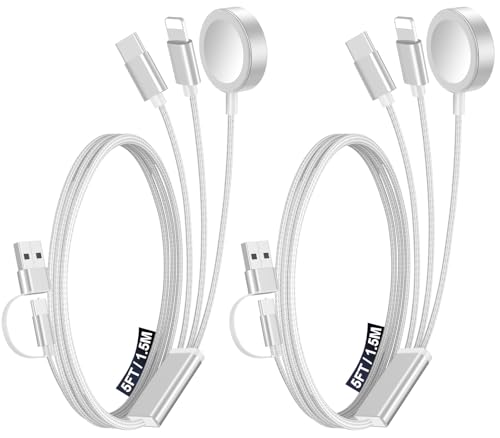 2Pack Travel Essentials for Apple Watch Charger,3-in-2 Multi Charging Cable