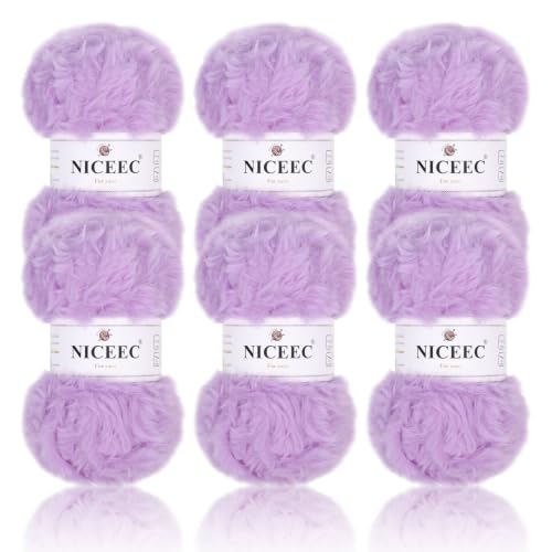 Image of NICEEC 6 Skeins Soft Faux Fur Yarn 210yds /10.6oz- 34#Purple