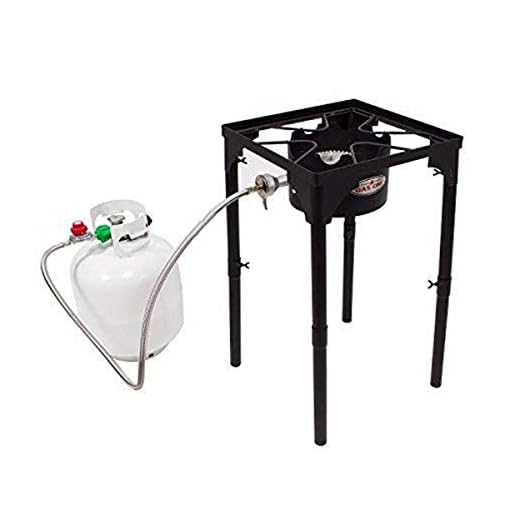 GasOne Portable Propane 100, 000-BTU High Pressure Single Burner Camp Stove & Steel Braided Regulator with Adjustable Legs Perfect for Brewing, Boiling Sap & Maple Syrup Prep, Model: