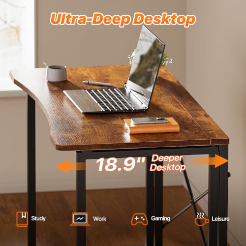 Image of Huuger Folding Desk for Small Spaces, 39.4 Inch Foldable Computer Table | Easy Assembly, Small Writing Work Office Computer Desk, for Home Office, Study, Bedroom, Dorm, Space Saving, Rustic Brown