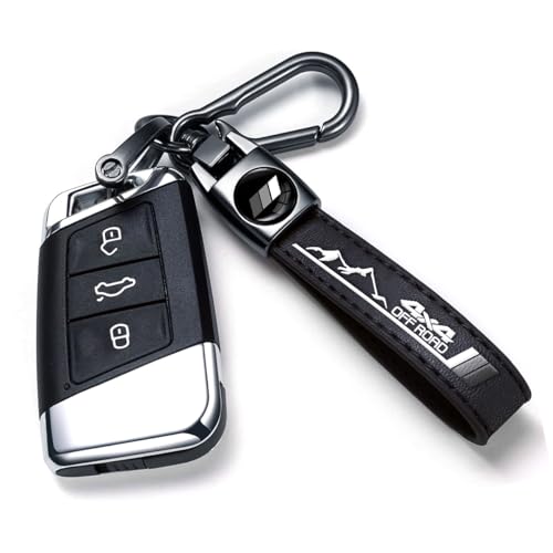 Image of Black Car Keychain, Premium Metal Key Ring & Black Leather, Anti-Scratch Anti-Drop Compatible with Toyota Tacoma 4Runner Tundra TRD Camry Rav4, with Tri-Color Stripe Emblem