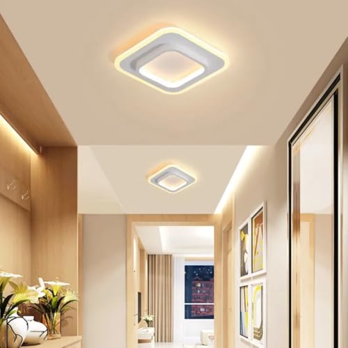 Image of 50W Modern LED Ceiling Light for Living Room, Flush Mount Chandelier Style Fixture, 3-Color Dimmable Surface Mount Lamp for Bedroom & Hallway (Square White)