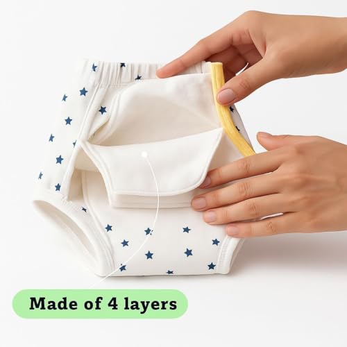 Image of Premium Baby Diaper Pants / Potty Training Panties / Padded Underwear for 0 - 4 Years | Soft, Washable & Reusable Cotton Nappies for Boys & Girls | Leakproof, Absorbent & Breathable | 2 /3 /4 Pack | Leakproof, Absorbent (Premium multicolor, 0-12 months, 3, count)