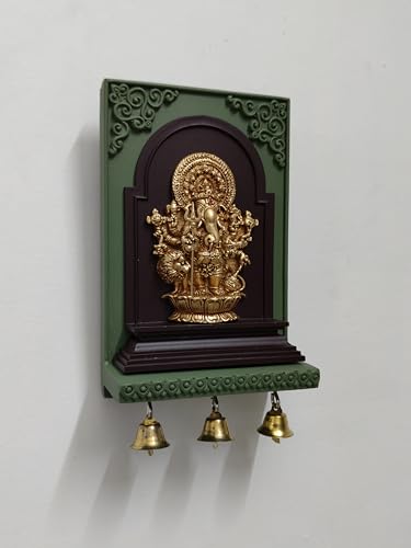 Image of PUJA CELEBRATIONS Sri Shubha Drishti Ganapathy With Bell, Wall Hanging, Housewarming Gift (2 x 4.5 x 7 inches)- Green