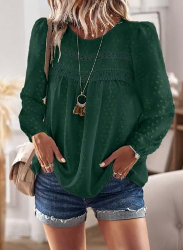 Image of Falechay Womens Tops Flowy Boho Dressy Casual Lace Cute Long Sleeve Shirts