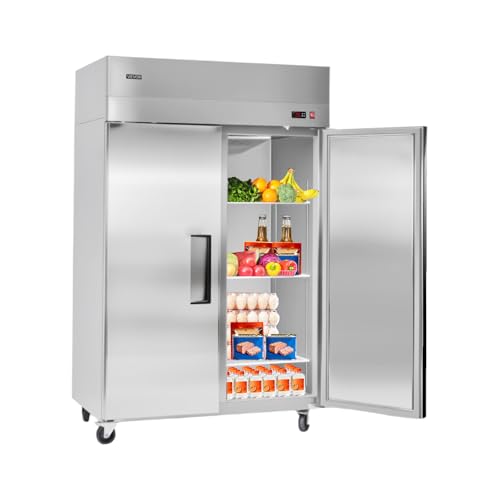 Image of VEVOR Commercial Reach-In Refrigerator 48" W, 33 Cu.Ft Stainless Steel Upright Refrigerator with Double Glass Doors, Auto-Defrost, 6 Adjustable Shelves, 32 to 50℉ Temp Control, UL Certified