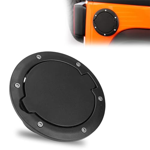 MACHSWON 1 PC Aluminum Gas Cap Fuel Filler Door Cover for Jeep Wrangler Accessories 2007-2016 JK Unlimited, Locking Gas Tank Cap Fuel Cap (Black)