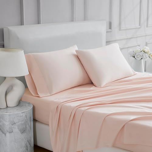 Linen Closet 3 Pcs 100% Cotton Twin Sheets Set, Blush, 400 Thread Count, Percale Weave, Deep Pocket Fitted Sheet, Fits Up To 18' Mattress, Crisp & Cooling Bed Sheets for Home, Dorm & Hotel Use