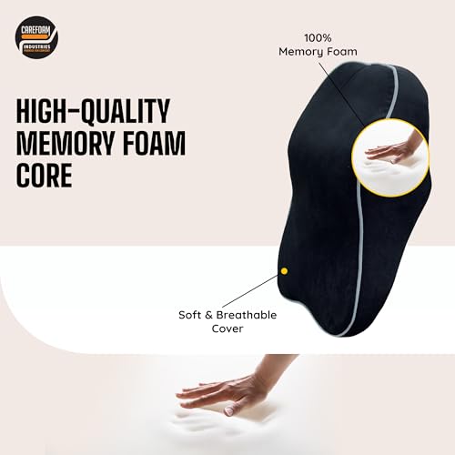 Image of CareFoam Ultimate Memory Foam Car Neck Rest Pillow, Comfortable Rides, Superior Neck Support Cushion, Relieves Neck Pain, Black Velvet Cover | 14 x11 x5 Inch | Large Pack of 2