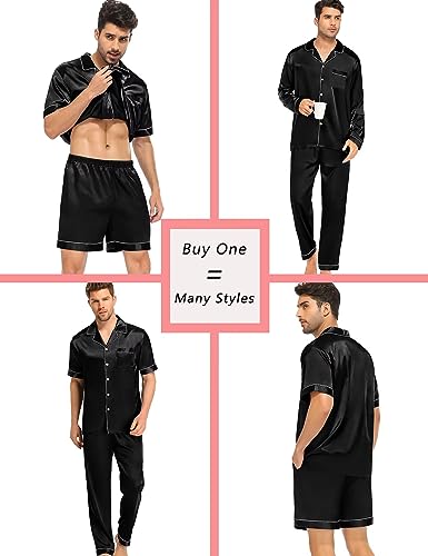 SWOMOG Mens Satin Silk Pajamas Set 3pcs Short Sleeve Sleepwear Silky Button Down Pjs Sets Classic Loungewear Nightwear2