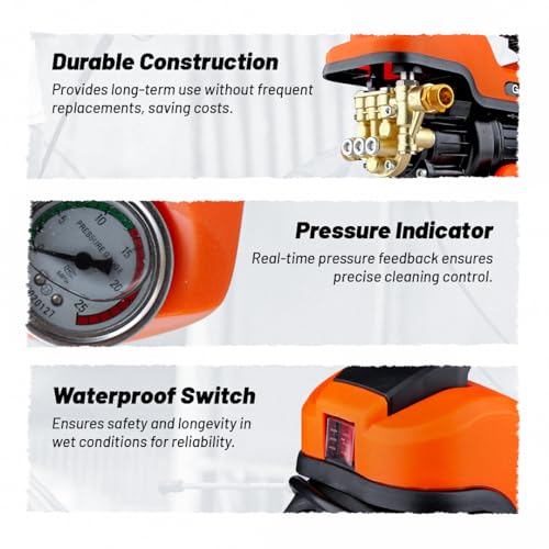 Image of Goldmaxx High Pressure Car Washer Machine 2800 Watts | Soap Dispenser, 10 Meters Outlet Hose and Tap Connector with Accessories for Cleaning Cars, Bike, Home & Garden (Orange)