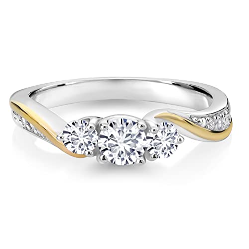 Gem Stone King 925 Sterling Silver and 10K Yellow Gold White Lab Grown Diamond 3 Stone Engagement Ring For Women (0.50 Cttw, Gemstone April Birthstone, Available In Size 5, 6, 7, 8, 9)2