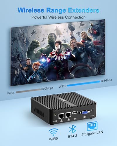 Image of FANPEEC Fanless Mini PC J5005(up to 2.80GHz) 16GB DDR4 512GB MSATA SSD, PC Industrial HD+ VGA Dual Display, WiFi5 BT4.2, Mini Desktop Computer Win 11 Pro Dual RJ45 LAN, 4xUSB, 2xRS232 COM