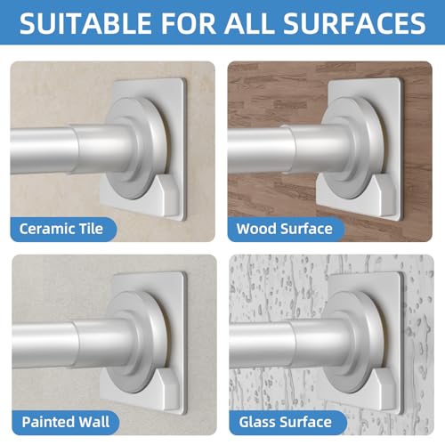 Image of CorkLatta Matte Silver Shower Curtain Rod,1 Inch Diameter Stainless Steel Adjustable Spring Tension Rods 32 to 92 inch,with Holders,Anti-Slip,Curtain Rods No Drilling(1 Pack)