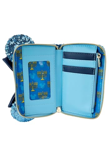 Loungefly Disney Minnie Hanukkah Menorah Wallet | Blue Sequin Zip Around with Bow, ID Window, Card Slots, Coin Pocket4