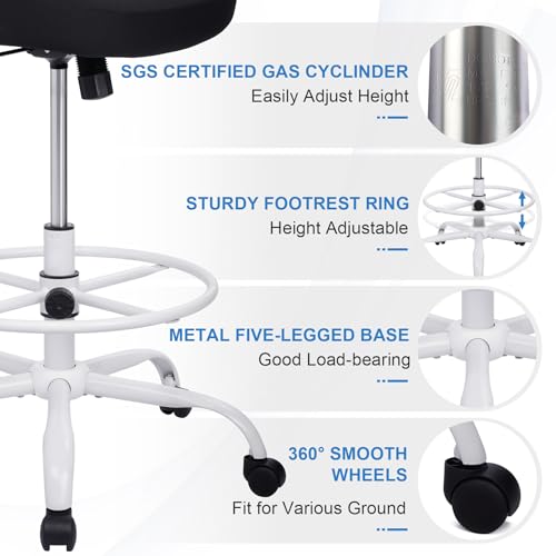 Image of HYLONE Tall Drafting Chair Standing Desk Chair with Flip-Up Armrests, Adjustable Height Ergonomic Office Chair with Footrest Ring - High Stool Chair for Standing Desk (Black Mesh&White Base)