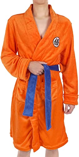 SINSEN Albornoz para hombre, diseño de Dragon Ball, anime, Goku, ropa de dormir, de franela gruesa, suave, casual, con cinturones, naranja (S/M)