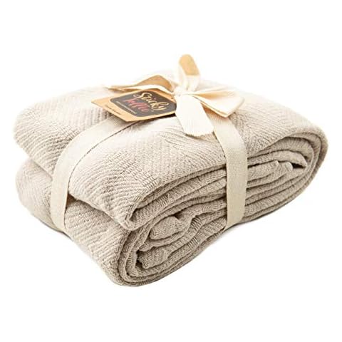 Sticky Toffee Woven Blanket - 100% Cotton, Tan | Large Lightweight Throw | Warm, Light & Soft for Living Room Couch, Chair, Outdoors or for Home Bedspreads | Machine Washable Cover