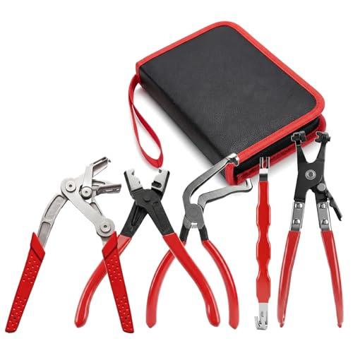 5-Piece Automotive Electrical Disconnect & Trim Removal Tool Kit Connector & Terminal Removal Hose Clamp Pliers for Wire Harness Sensor Plugs & Car Clips