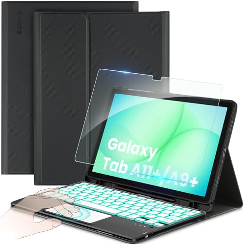 CACOE Étui Clavier Compatible avec Samsung Galaxy Tab A11 Plus / А9 Plus 2025/2023 11 Pouces avec Pavé Tactile, Éclairage 7 Couleurs Clavier AZERTY sans...